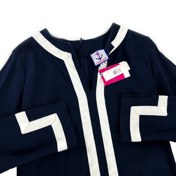 Coastal Womens Boutique Palm Beach Linen Sailor Nautical Navy Blue Dress - Picture 3 of 5